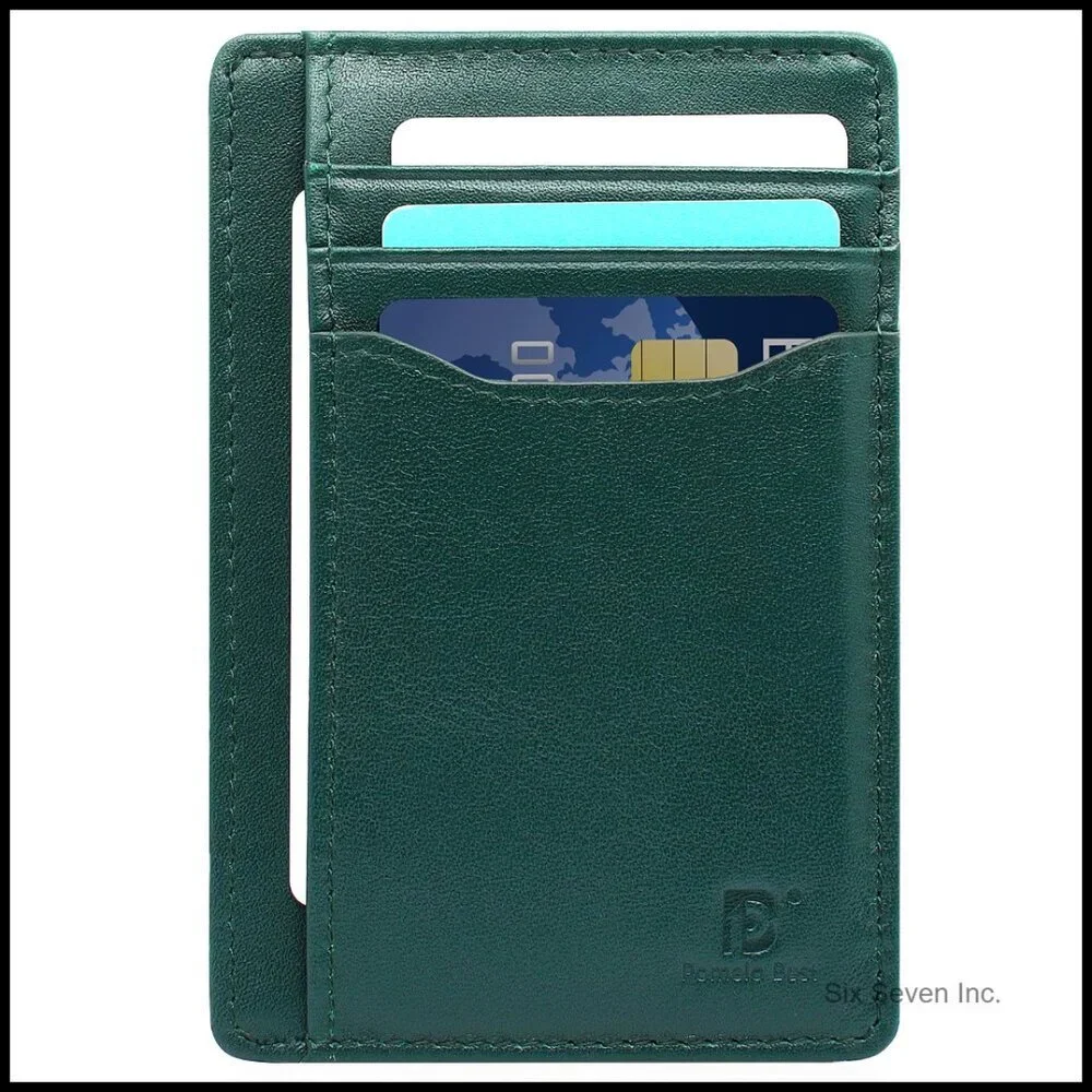 Slim Minimalist Genuine Leather RFID Blocking Card Holder Wallet Travel